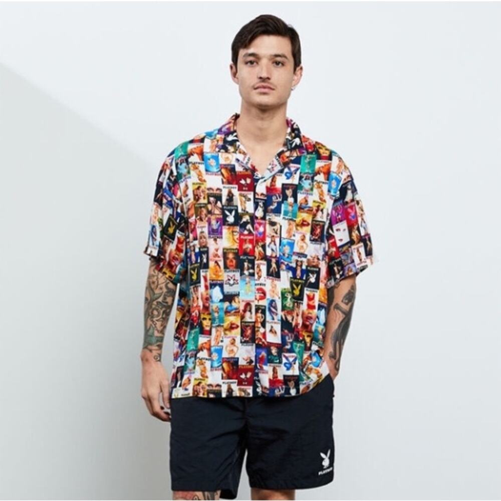 PLAYBOY x PACSUN Cover Bunny Centerfold Camp Shirt Button Front Sz M NWT {GG21}